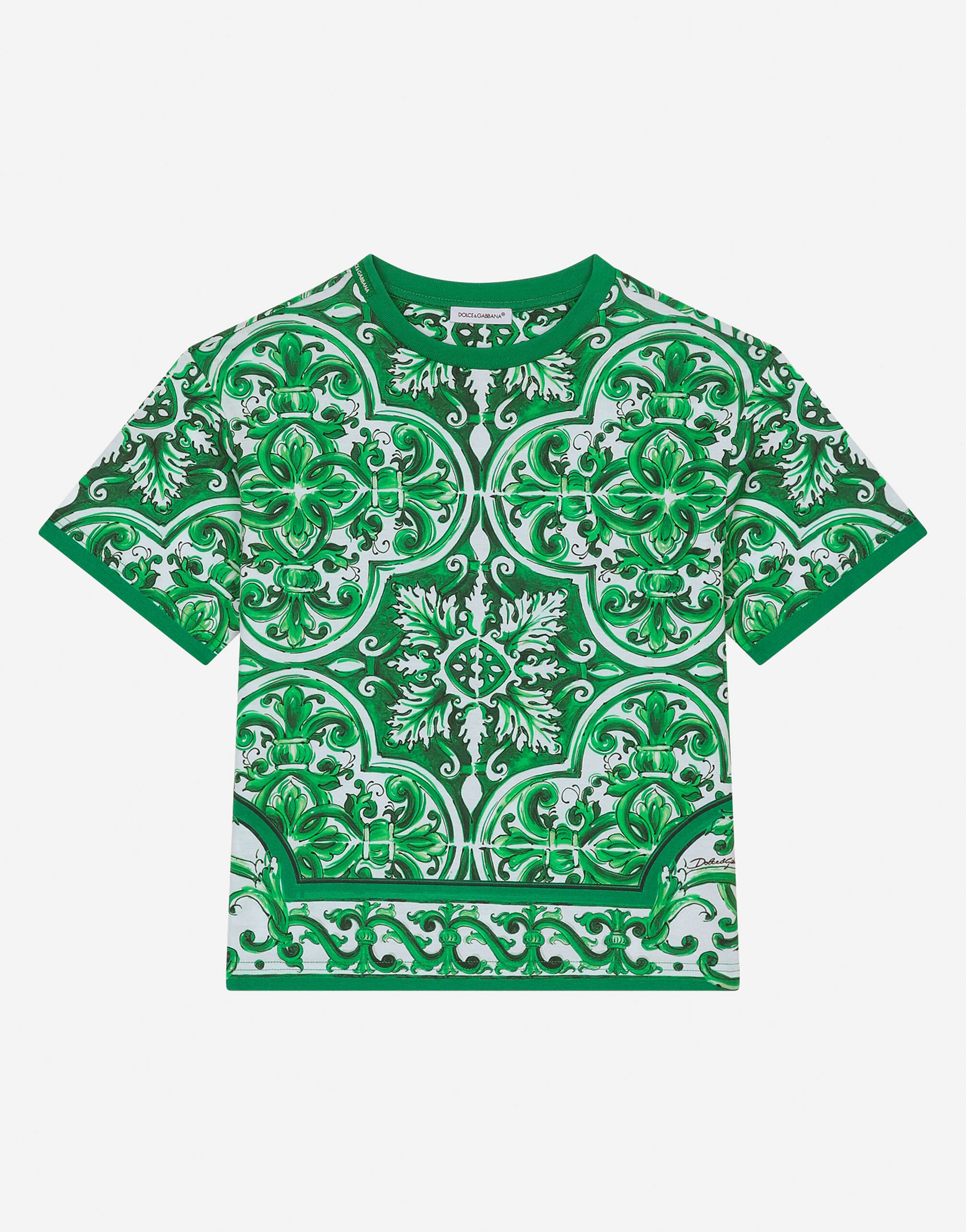 Dolce & Gabbana T-shirt en jersey à imprimé majoliques vertes Bleu L41F96LD725