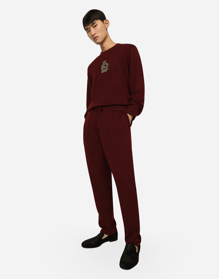 Dolce&Gabbana Cashmere and wool knit sweatshirt with DG patch Bordeaux GXQ12ZJFMQ2