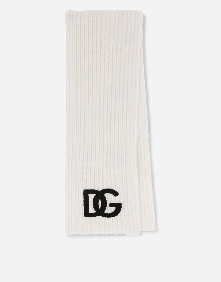 Dolce & Gabbana Bufanda de punto acanalado con parche del logotipo DG Blanco LNKA79JBVU1