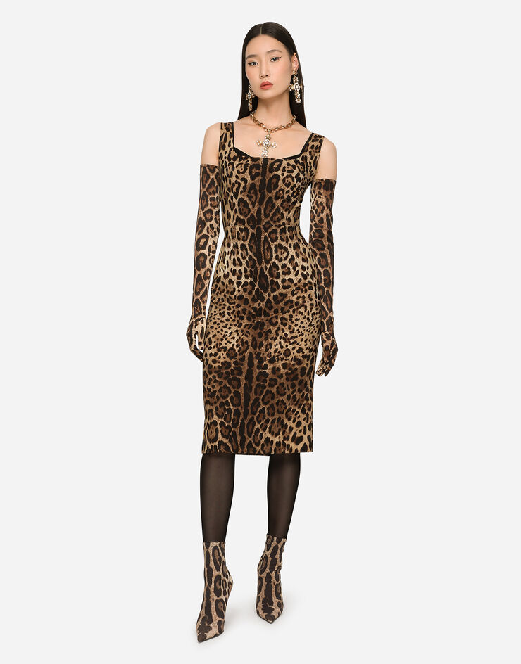 Leopard-print charmeuse midi dress in Multicolor for