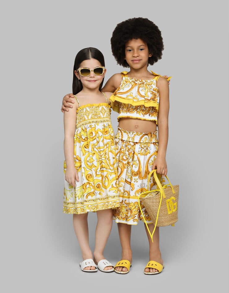 Dolce & Gabbana Vestido de popelina con estampado Maiolica amarillo Imprima L53DM9G7J6K