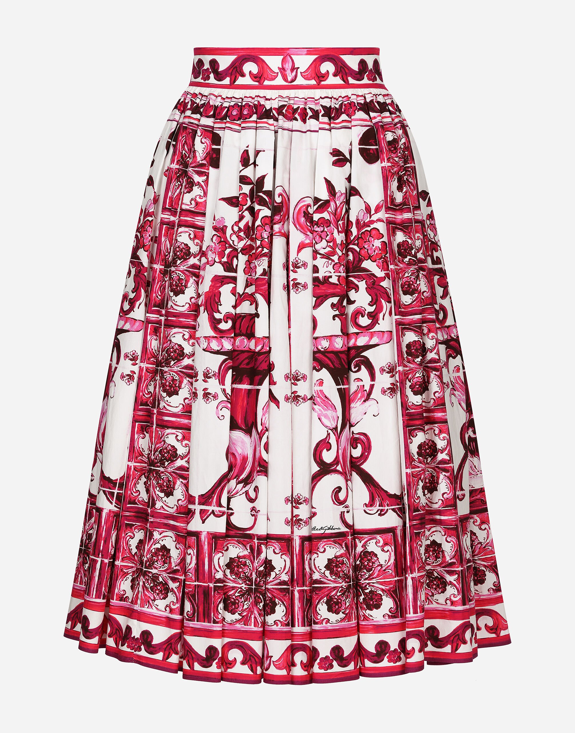 ${brand} Poplin midi skirt with Majolica print ${colorDescription} ${masterID}