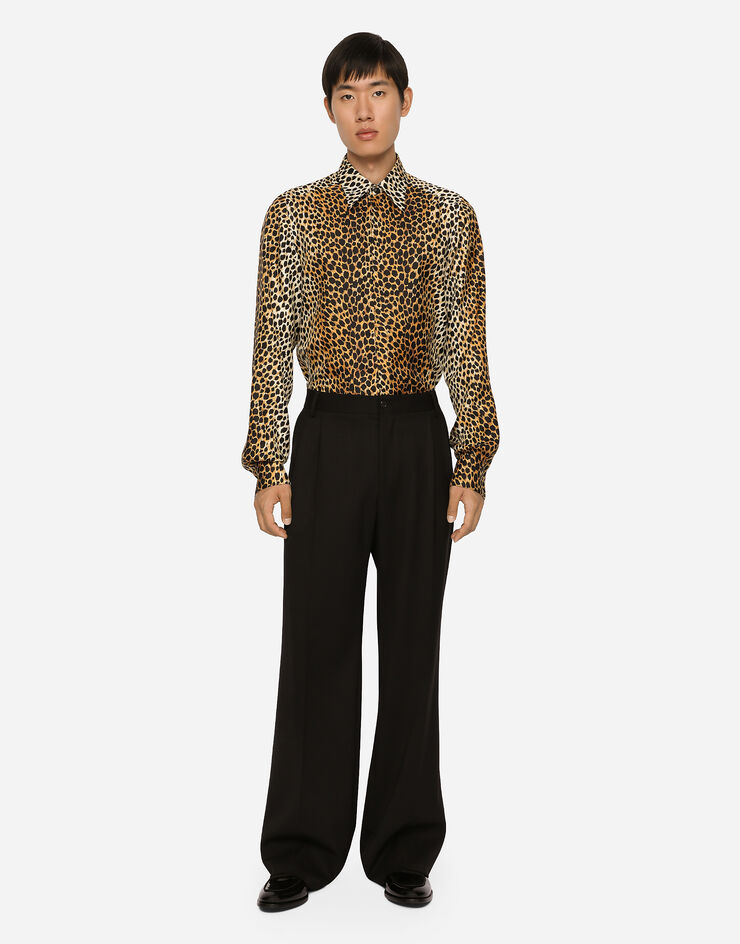 Silk twill Martini-fit for Dolce&Gabbana® in US print with ocelot | shirt Multicolor