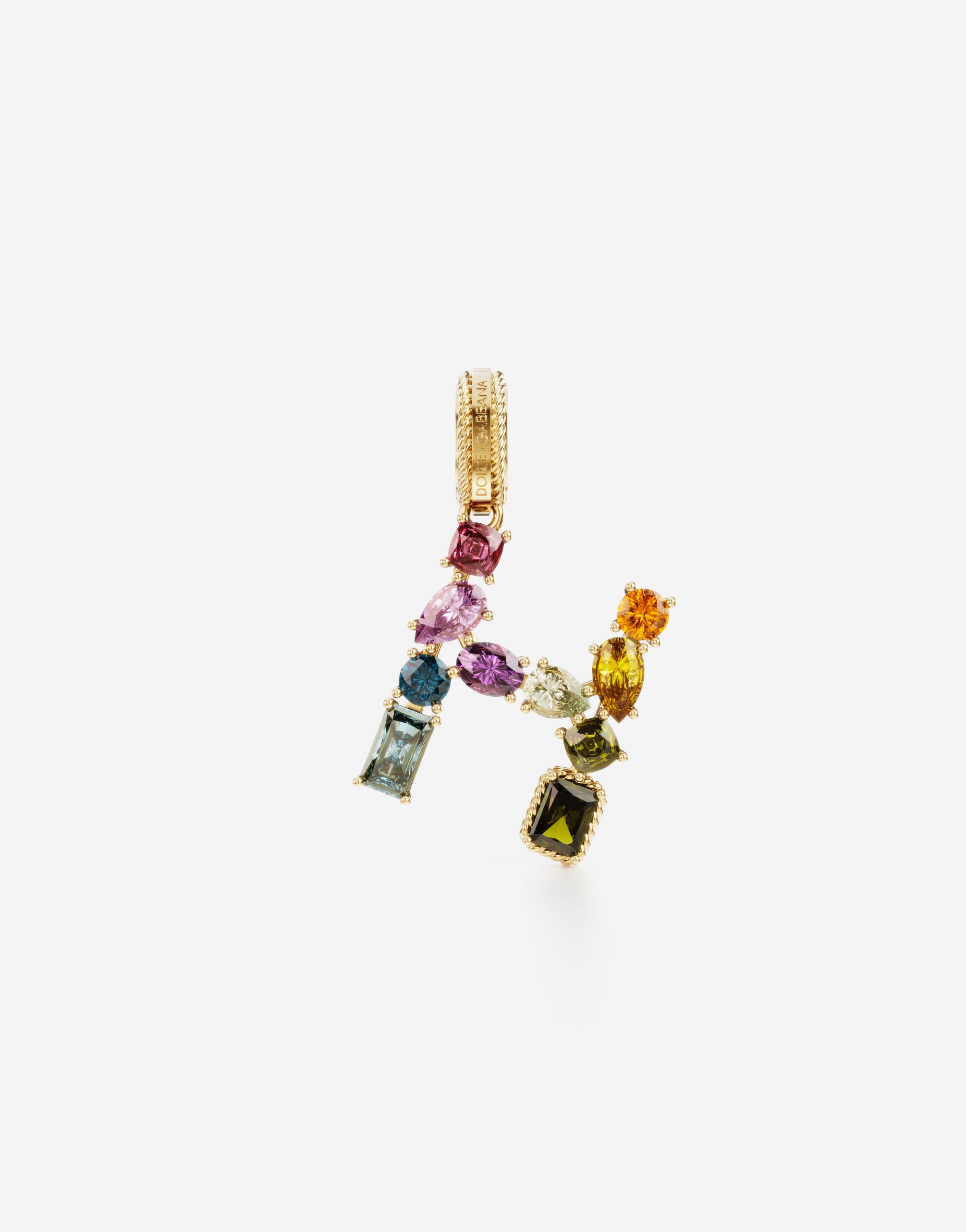 Dolce & Gabbana Rainbow alphabet H 18 kt yellow gold charm with multicolor fine gems Gold WANR2GWMIXB
