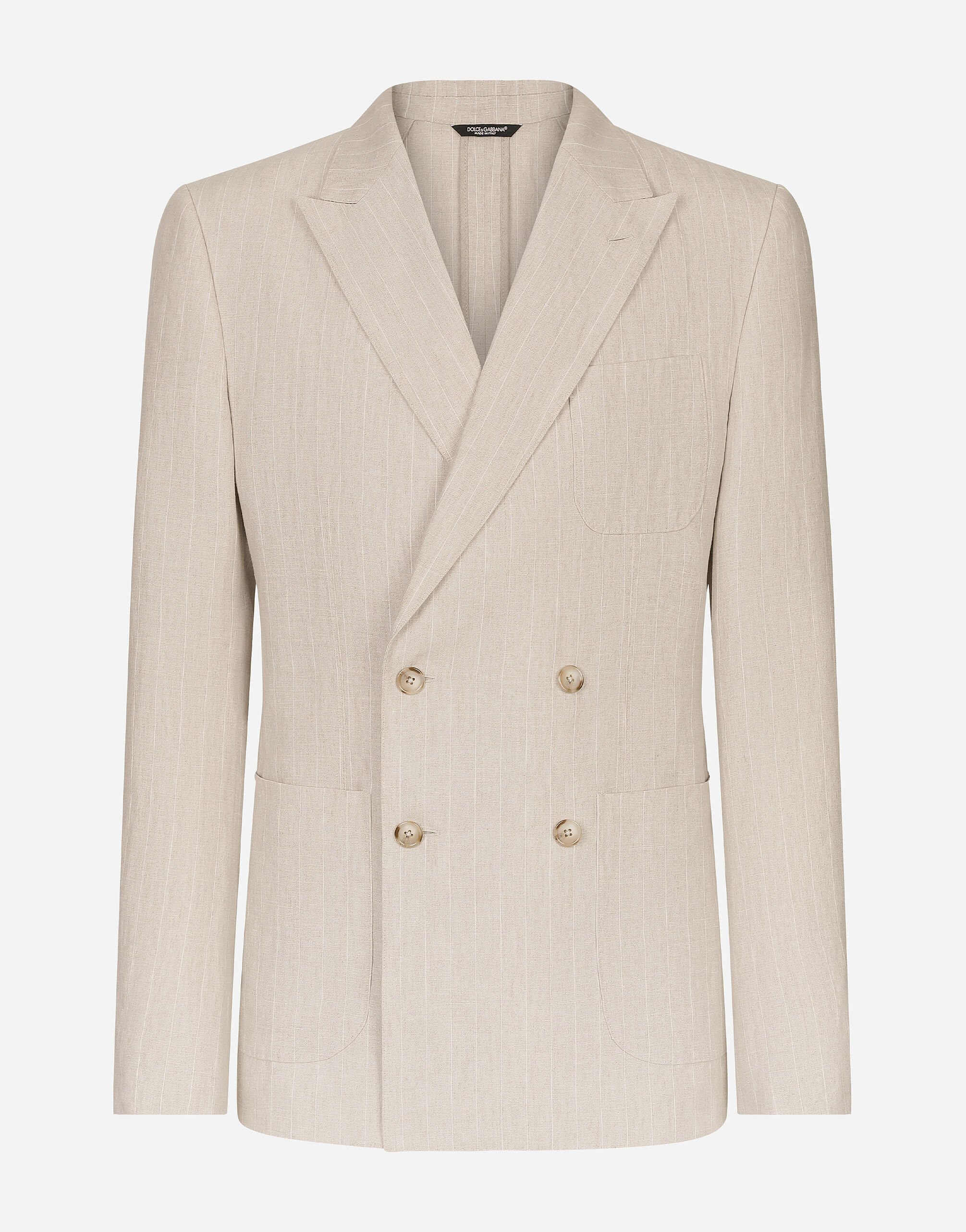 Dolce & Gabbana Double-breasted Portofino-fit jacket in pinstripe linen Brown G2NZ2TFU5SW