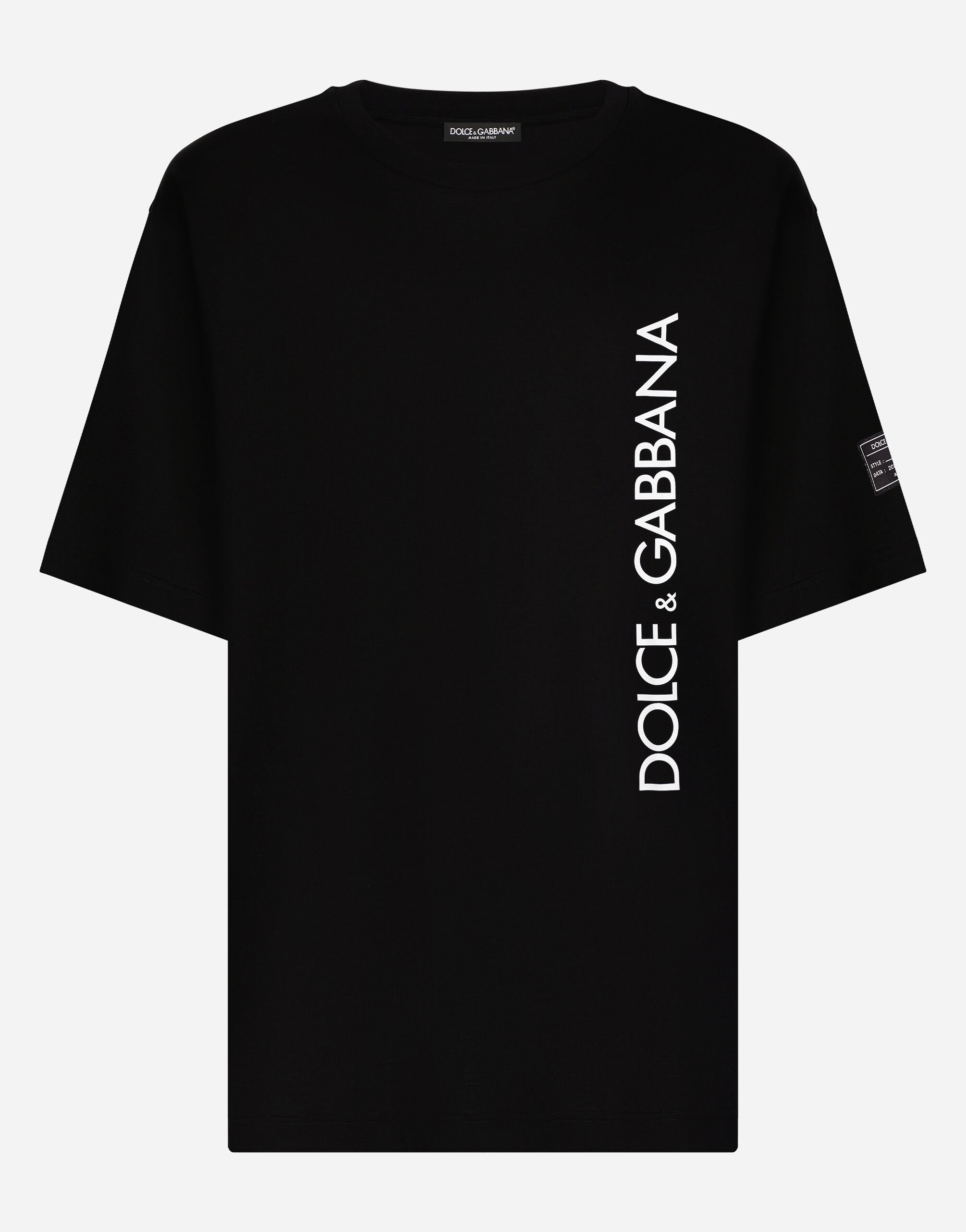 Short-sleeved T-shirt with vertical logo print in Black for