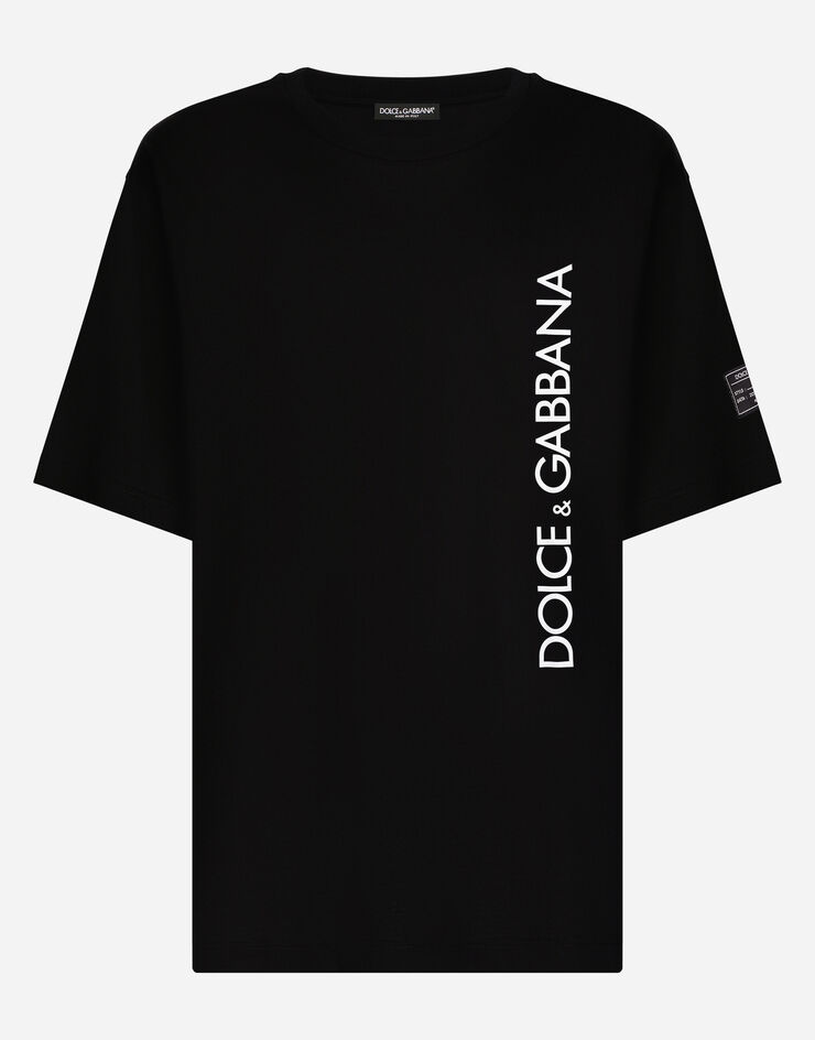 Dolce & Gabbana Camiseta de manga corta con logotipo vertical estampado Negro G8PN9TG7M1D