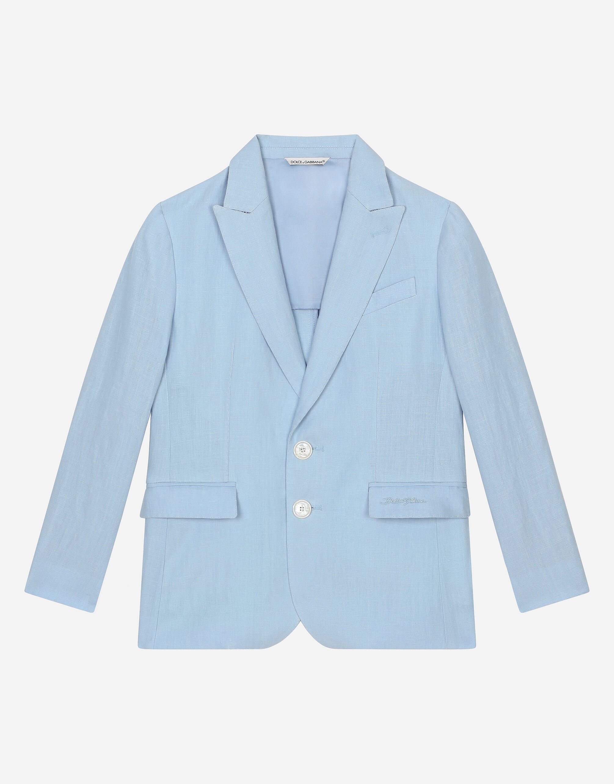 ${brand} Single-breasted linen jacket with Dolce&Gabbana logo ${colorDescription} ${masterID}