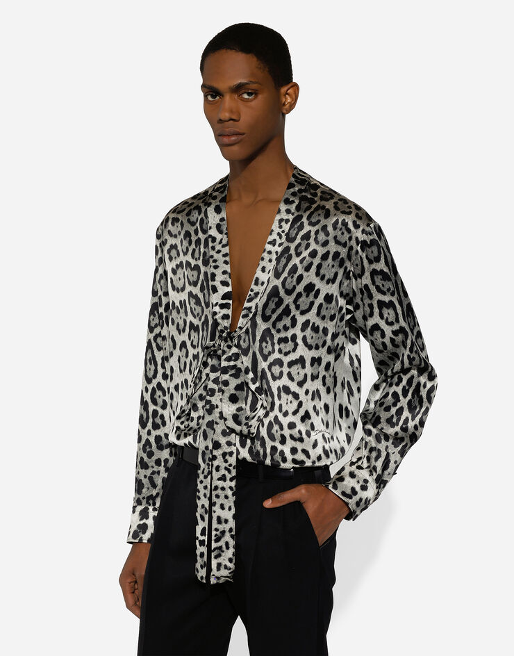 Dolce & Gabbana Camisa de seda con estampado de leopardo y detalle de lazada Imprima G5MI0TIS1WT