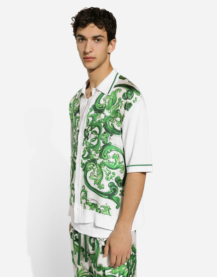 Dolce & Gabbana Oversize silk and yarn shirt with majolica print Print GXV29TJBSJL