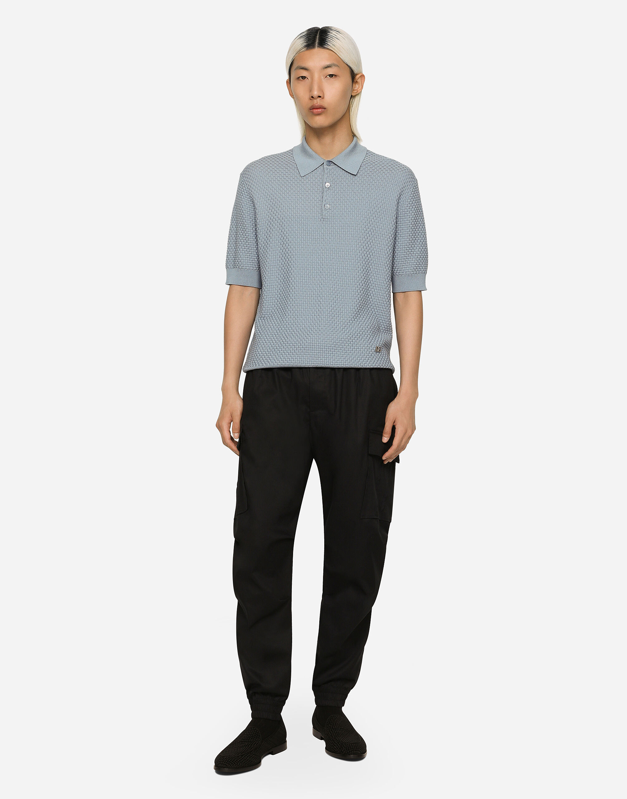 Dolce & Gabbana Stretch cotton polo-shirt with DG hardware male Azure