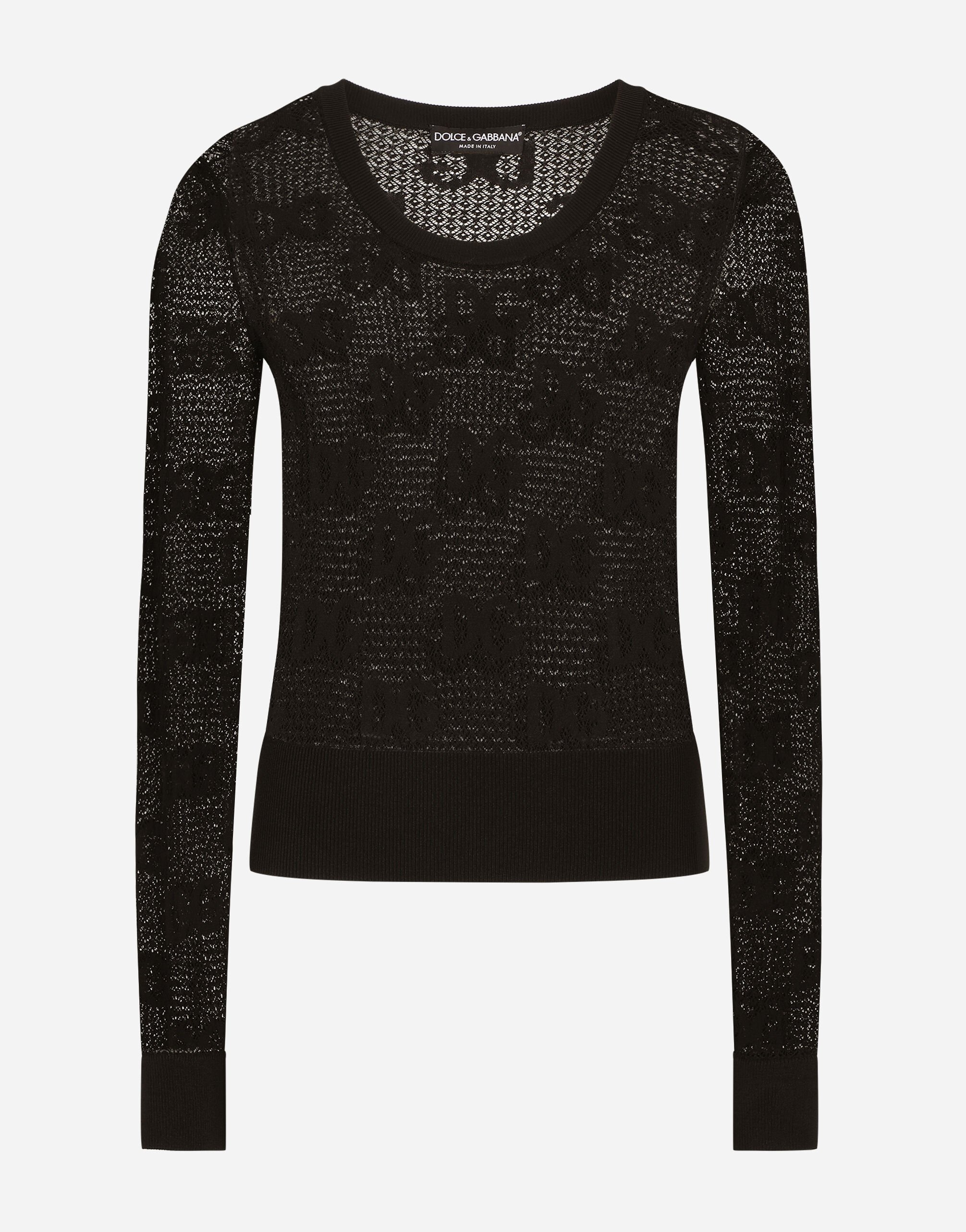 Dolce & Gabbana Long-sleeved lace-stitch sweater with DG logo Multicolor FXI25TJBVX8