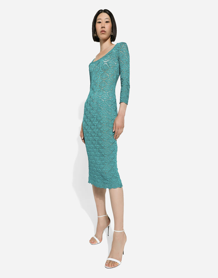 Dolce & Gabbana Crochet calf-length dress Blue FXS06TJFMBZ