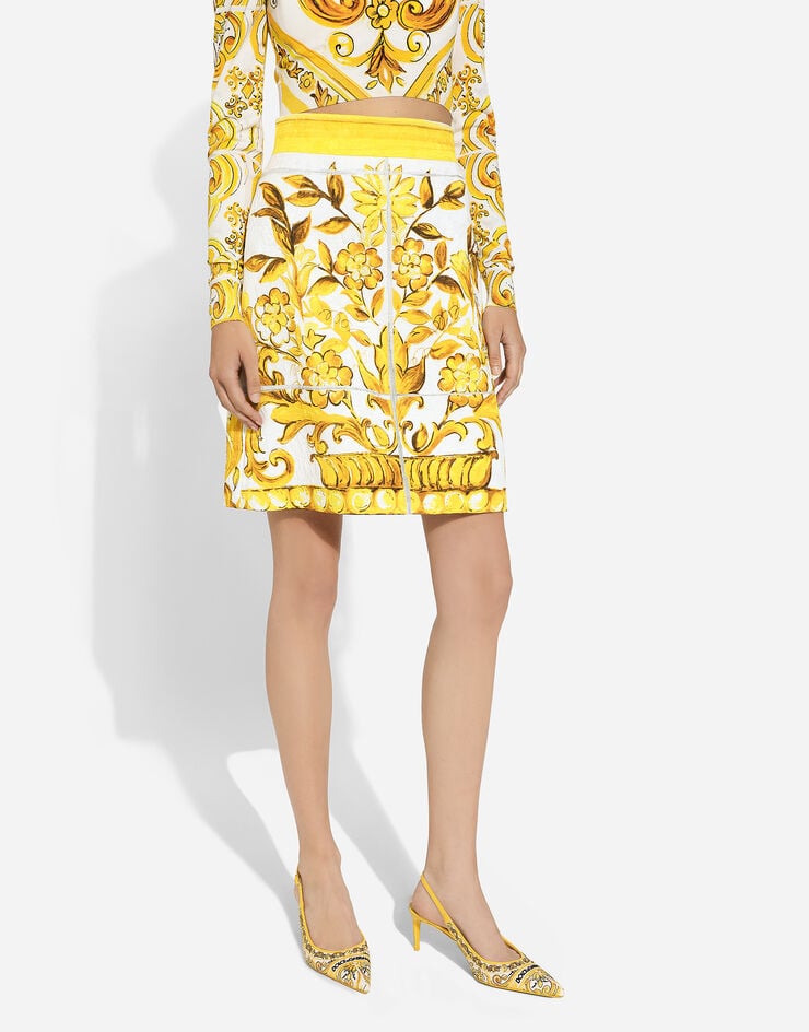 Dolce & Gabbana Короткая юбка из парчи с принтом майолики Отпечатки F4BCVTFPTAW