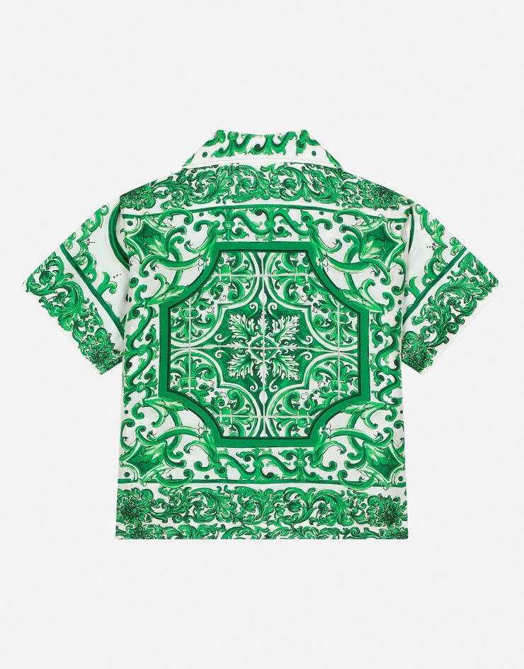 Dolce & Gabbana Chemise en sergé à imprimé majoliques vertes Imprimé L44S11HI1S6