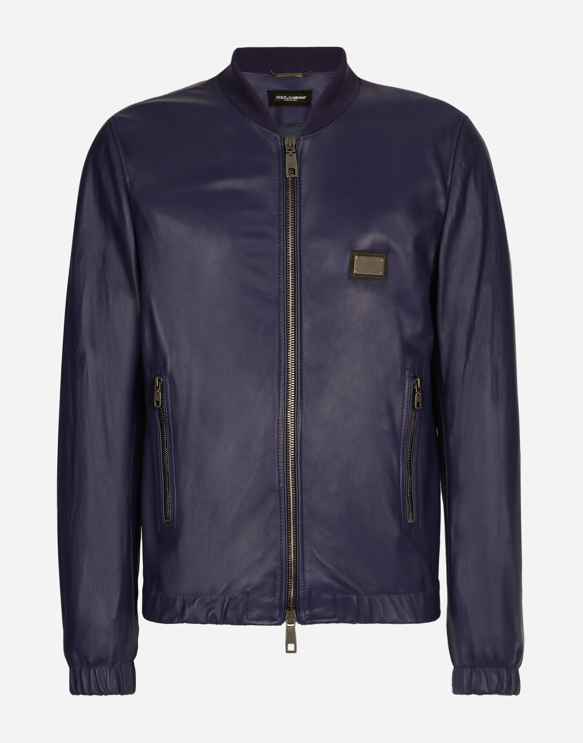 Leather jacket with branded tag in Blue for | Dolce&Gabbana® US