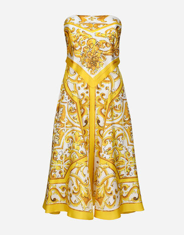 Dolce & Gabbana Платье миди из шелкового шармеза с лифом в стиле платка и принтом майолики Отпечатки F6ADLTHH5A0