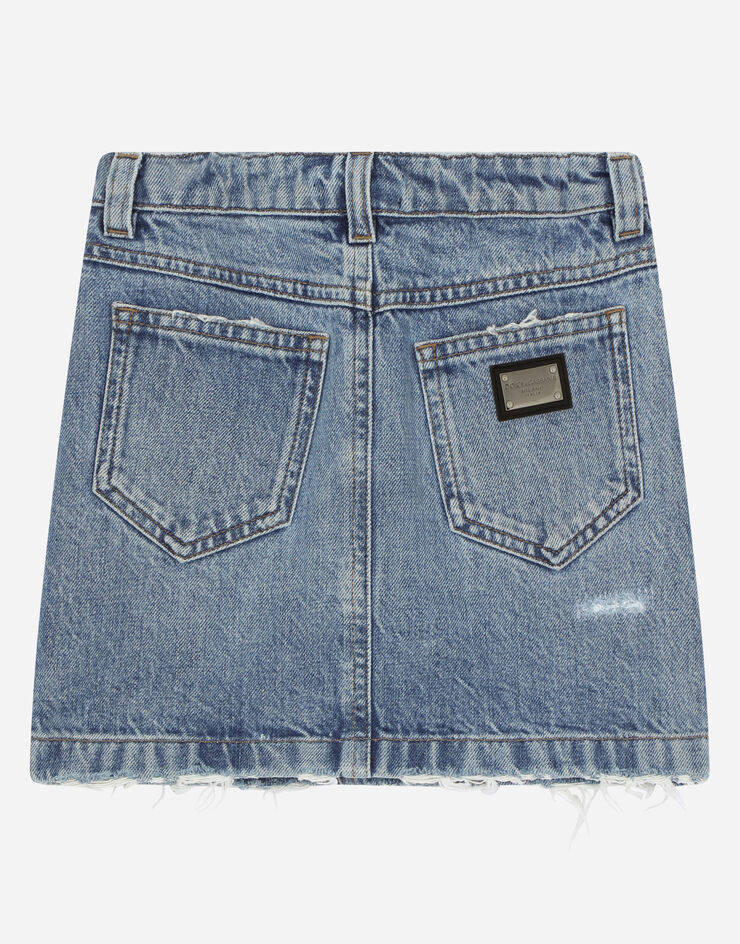 DolceGabbanaSpa Короткая юбка из денима с пятью карманами и аппликациями роз лазурный L54I55LDB51