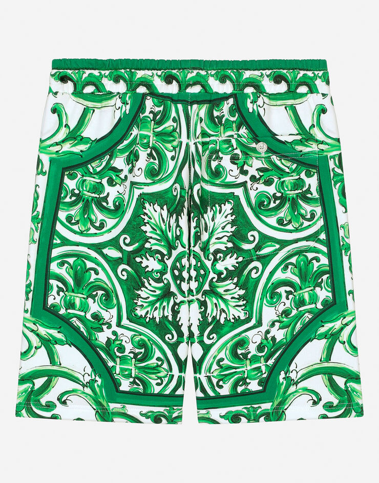 Dolce & Gabbana Bermuda in jersey con stampa maiolica verde Stampa L4JQT4II7EF