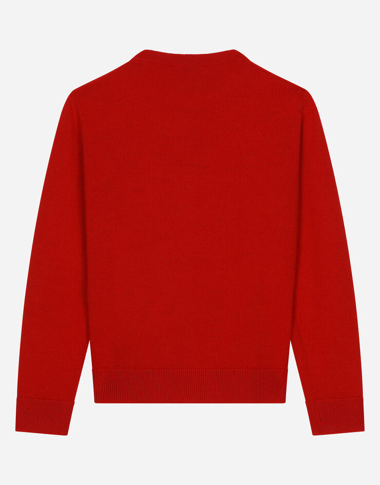 Dolce & Gabbana Cardigan in maglia con fiore e logo Dolce&Gabbana Rosso L5KWH6JCVV2