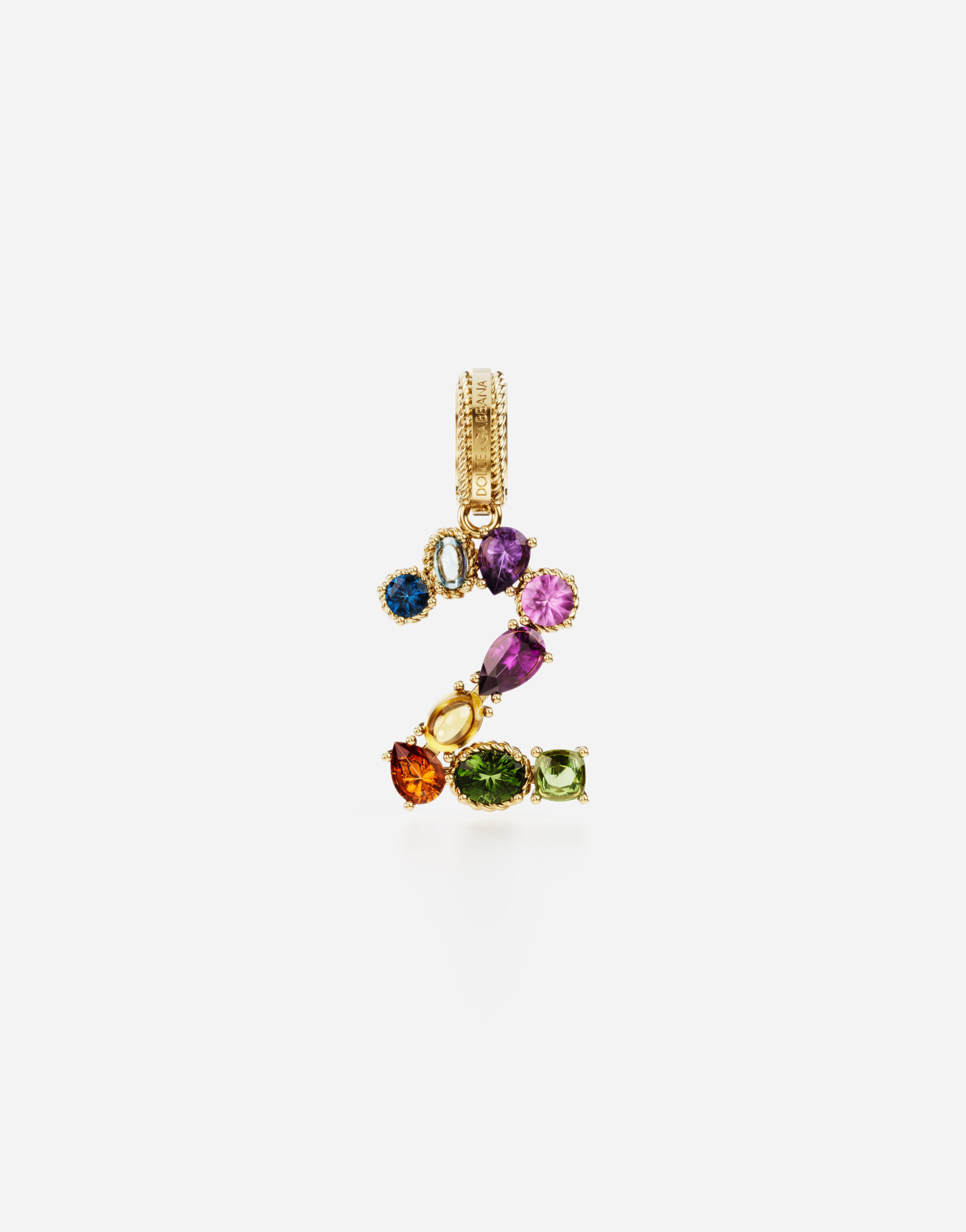 Dolce & Gabbana 18 kt yellow gold rainbow pendant  with multicolor finegemstones representing number 2 Gold WRMR1GWMIXS