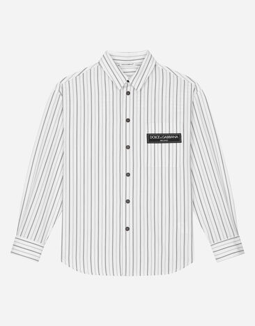 ${brand} Striped linen shirt with branded label ${colorDescription} ${masterID}