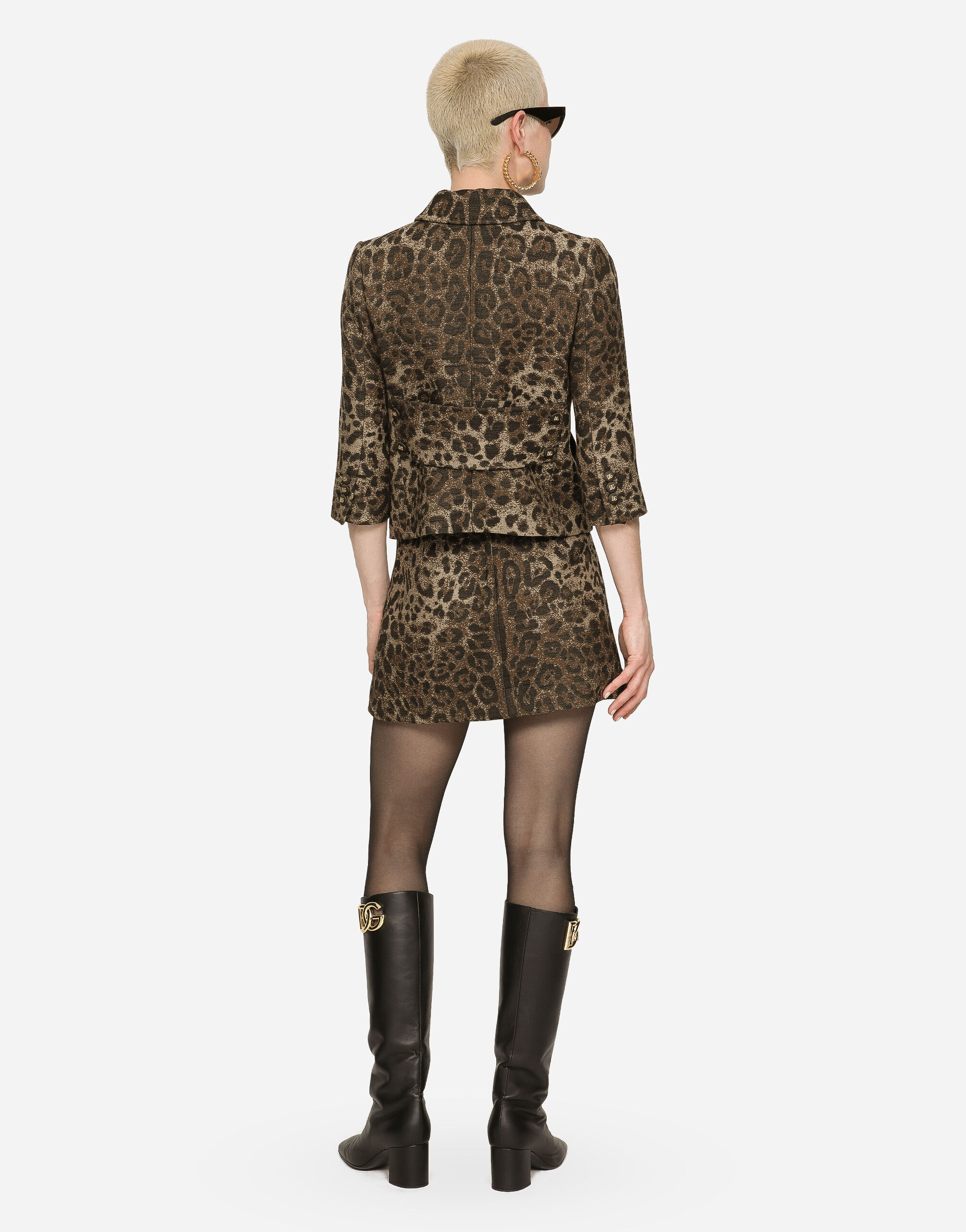 マルチカラーのウィメンズ Wool jacquard Gabbana jacket with leopard 