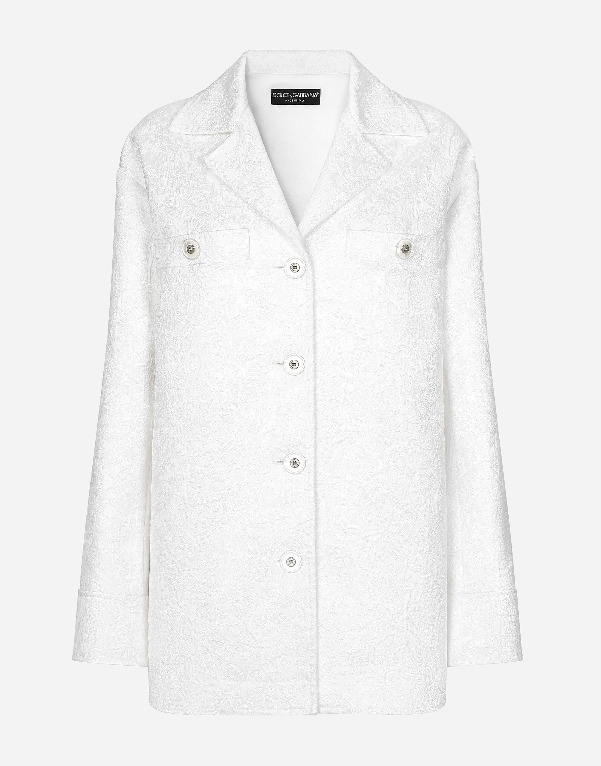 Dolce & Gabbana Short single-breasted brocade coat White F7AB4ZGDCKB