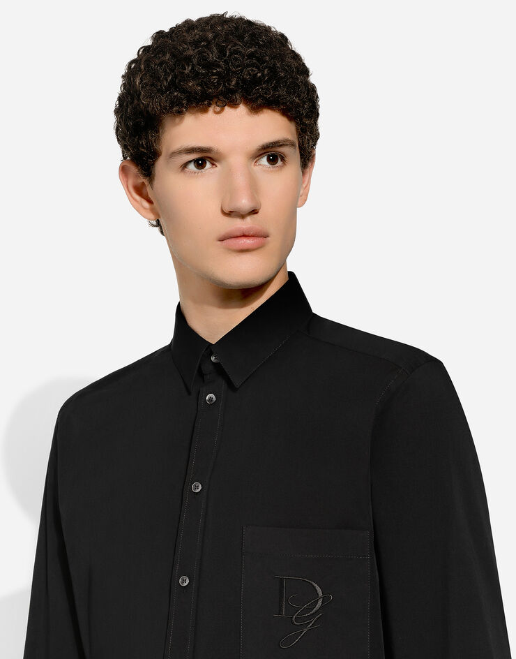 Dolce & Gabbana Camisa de algodón con DG bordado Negro G5ML0ZFU5EW