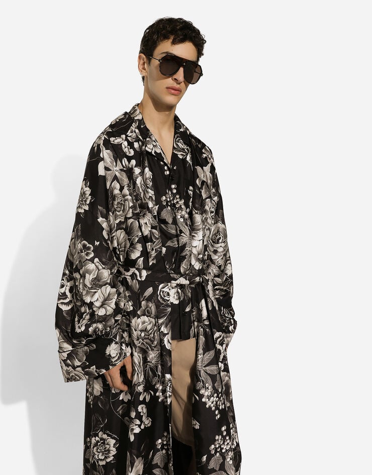 Dolce & Gabbana Camisa en sarga de seda con estampado de flores Imprima G5IF1TIS1VS