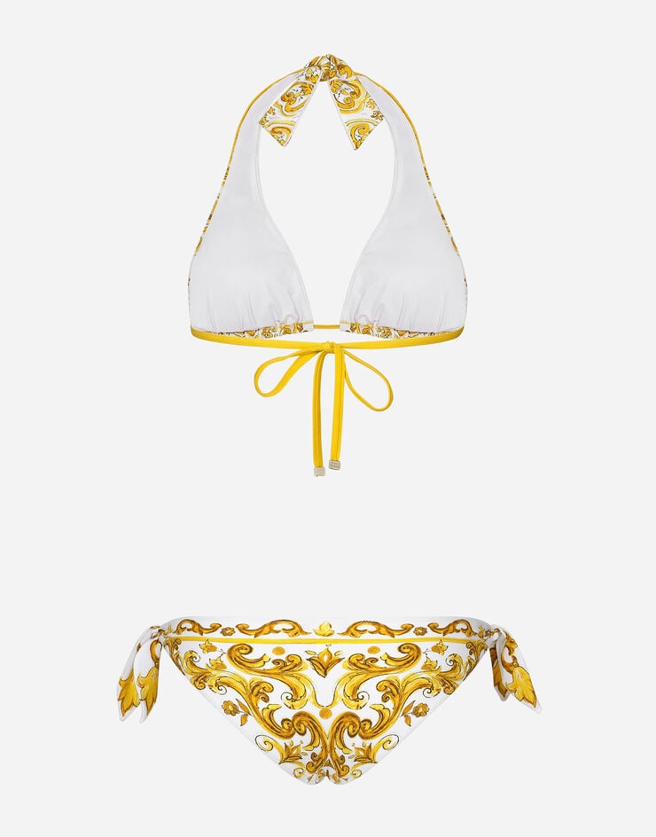 Dolce & Gabbana Bikini triangle ampliforme à imprimé majoliques Imprimé O8A54JONO19