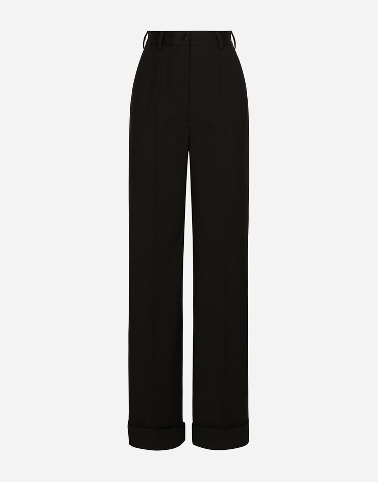 Flared wool gabardine pants in Black for Women | Dolce&Gabbana®