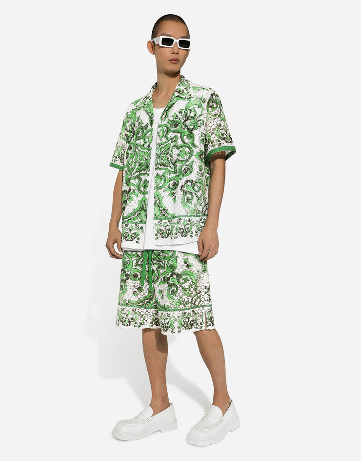 Dolce & Gabbana Crochet lace jogging shorts with majolica print Print GV37ATFIM4P
