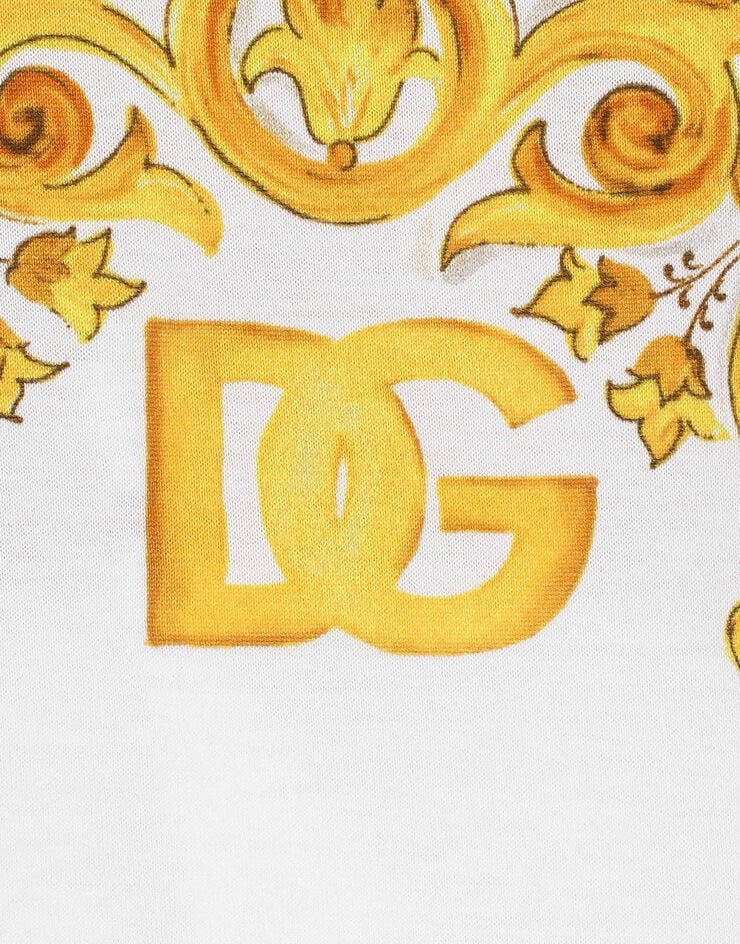 Dolce & Gabbana Jersey T-shirt with yellow majolica print and DG logo Print L2JTKTII7DS