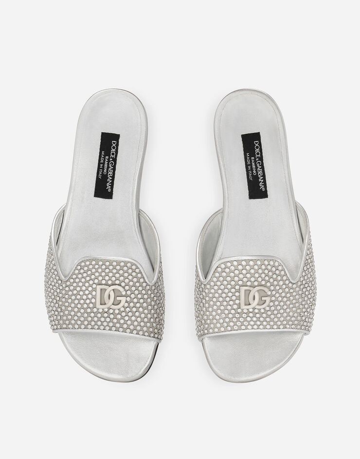 Dolce & Gabbana Mules en cuir d’agneau lamé avec strass thermocollants Argent D10314AA630