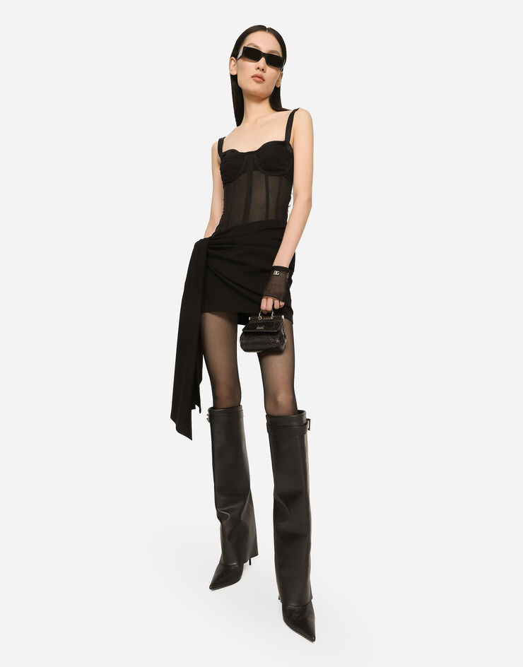 Dolce & Gabbana Short Milano rib jersey dress with corset detailing Black F6AUHTFUGN7