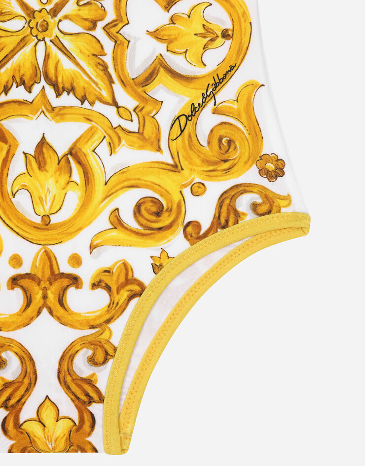 Dolce & Gabbana Badeanzug mit gelbem Majolika-Print Drucken L2J812ON00S