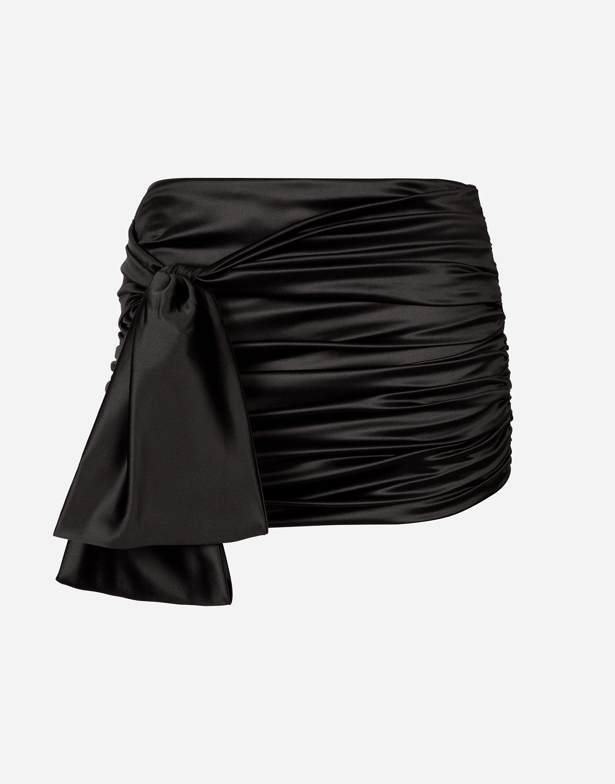 Dolce&Gabbana تنورة ساتان قصيرة ملتفة بربطة جانبية أسود F6DKITFU1AT