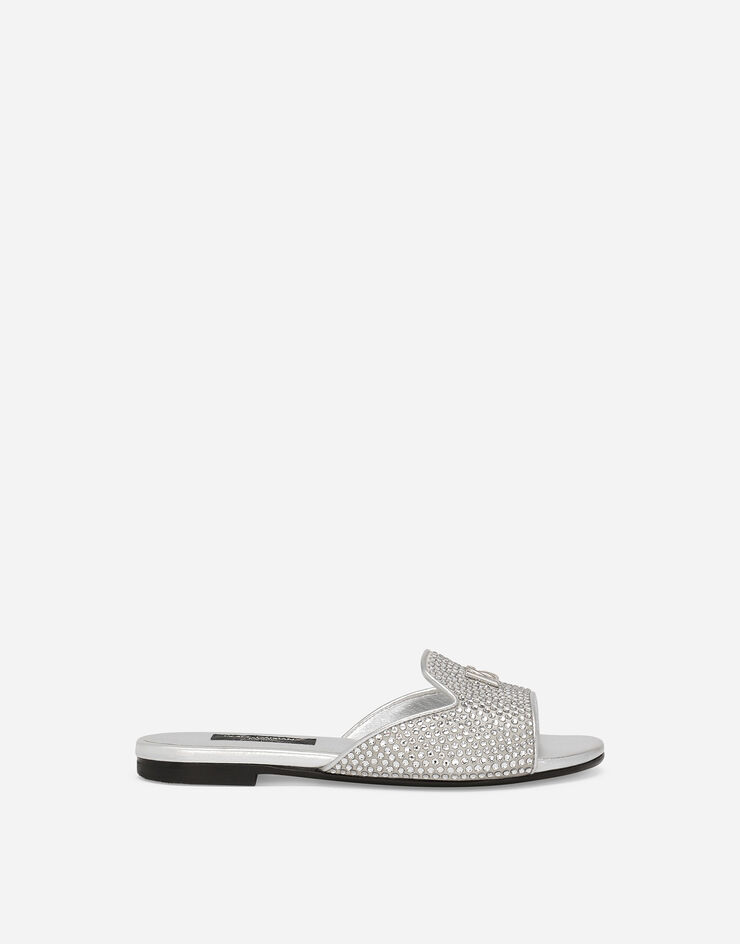 Dolce & Gabbana Mules en cuir d’agneau lamé avec strass thermocollants Argent D10314AA630