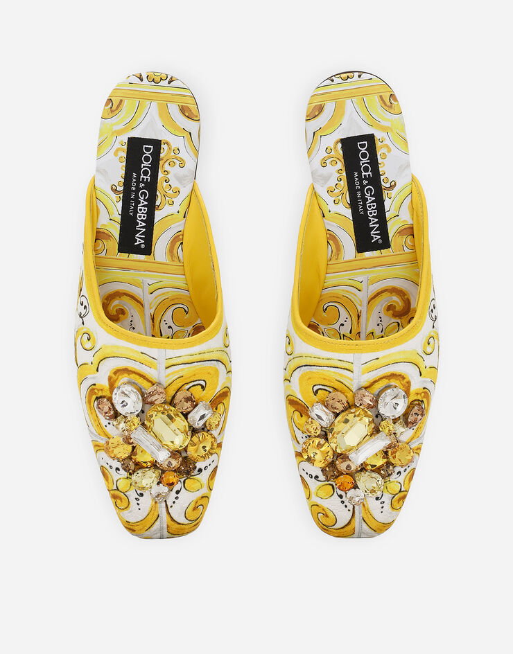 Dolce & Gabbana 刺绣与 Maiolica 印花锦缎穆勒鞋 黄 CI0176AB826
