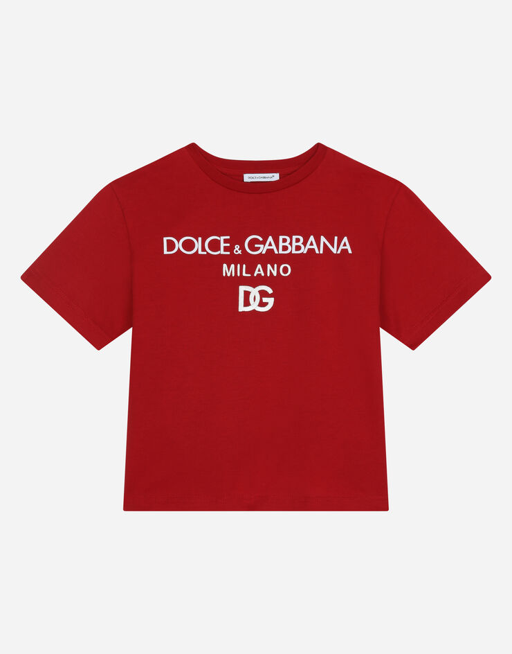 Dolce & Gabbana Jersey round-neck T-shirt with DG Milano embroidery 红 L4JTEYG7E5G