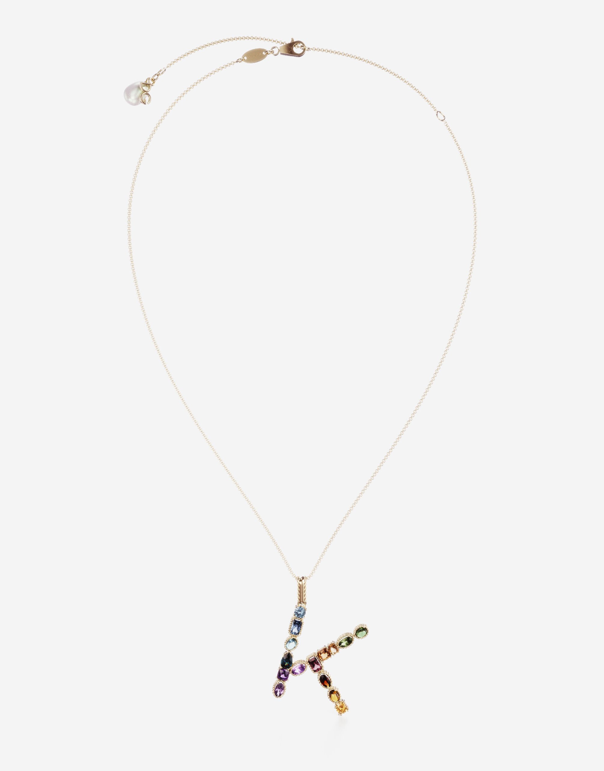 Dolce & Gabbana Rainbow alphabet K pendant in yellow gold with multicolor fine gems Gold WRMR1GWMIXS