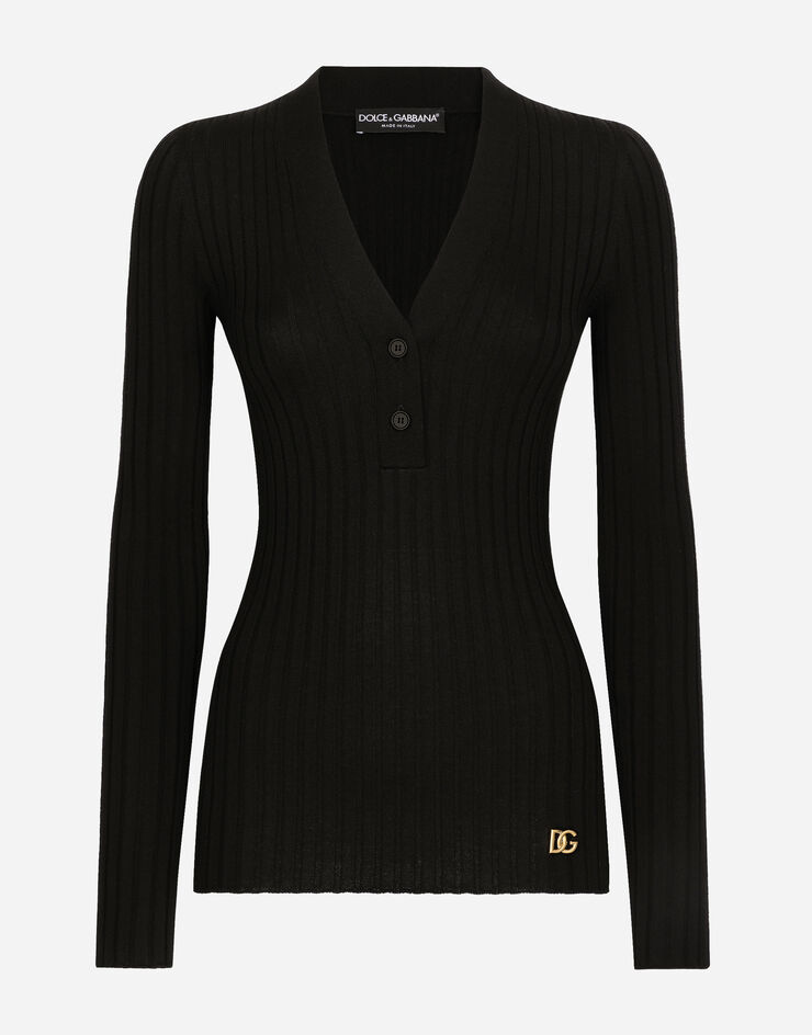 Dolce & Gabbana Jersey en punto acanalado plano de lana Noir FXB46TJCVP5