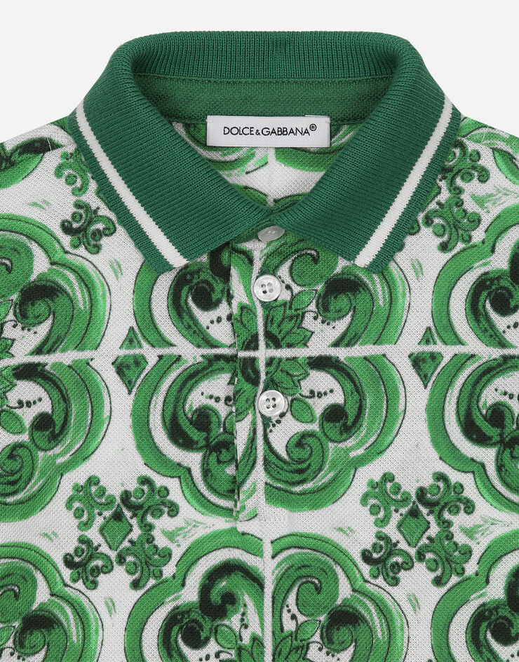 Dolce & Gabbana Piqué onesie with green majolica print and DG logo Print L1JO7AG7NVD