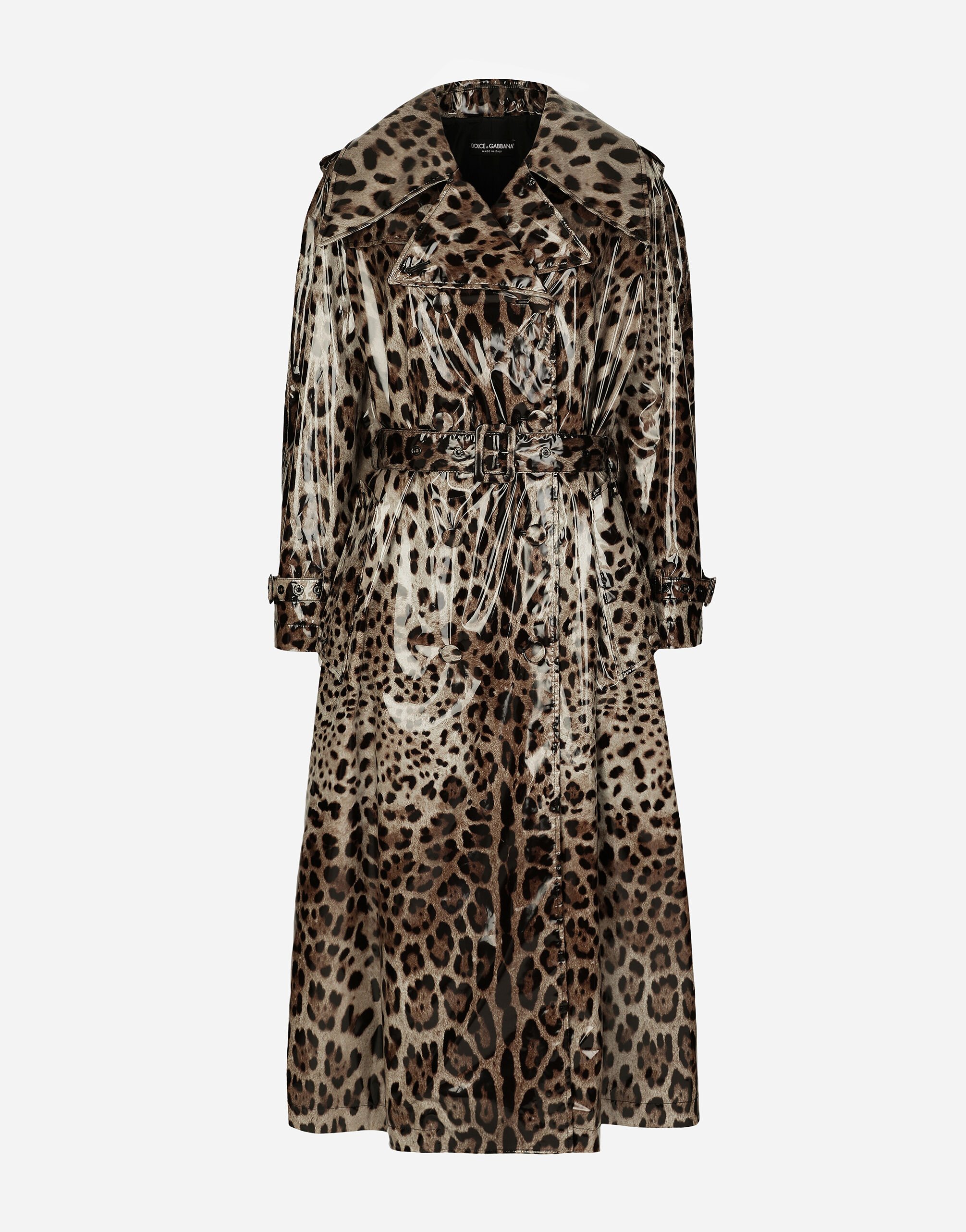 Dolce & Gabbana Leopard-print coated satin trench coat White F0E1XTFJTBV