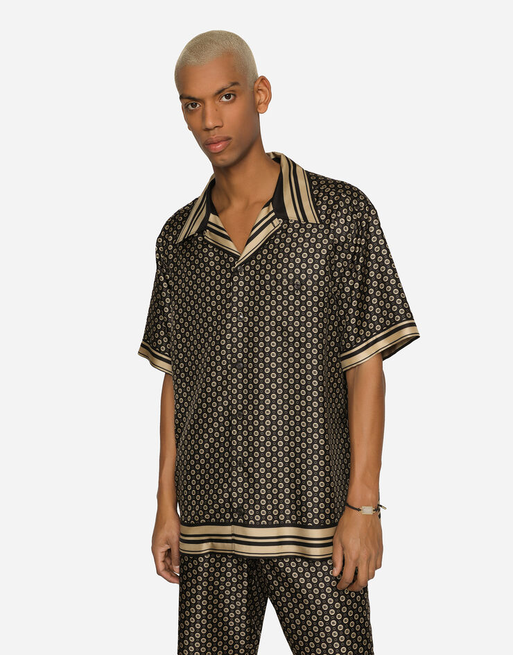 Dolce&Gabbana Silk twill Hawaiian shirt with DG logo print Schwarz G5JH9THI1LU