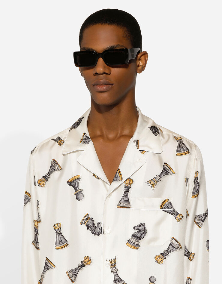 Dolce & Gabbana Silk twill shirt with chess-piece print Print G5IF1TIS1VA