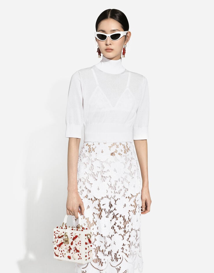 Dolce & Gabbana Pull cropped en coton et soie Blanc FXW12TJFMEB