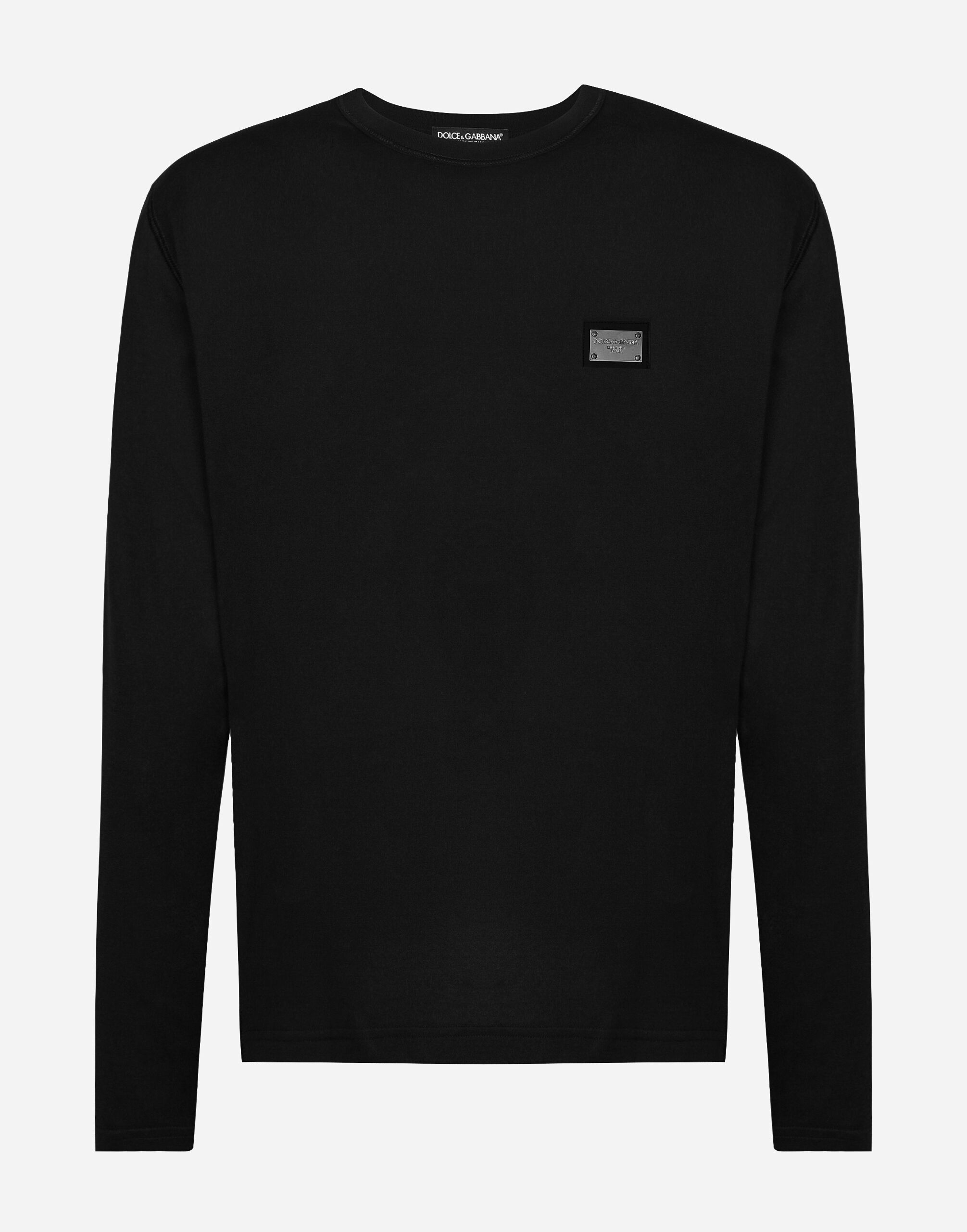Dolce & Gabbana Long-sleeved T-shirt with logo tag Black G8PN9TG7M1C