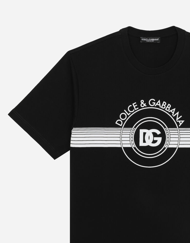 Dolce & Gabbana T-shirt in cotone interlock stampa logo DG Nero G8PN9TG7J6B